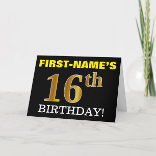Black, Imitation Gold "16th BIRTHDAY" Card