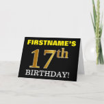 [ Thumbnail: Black, Imitation Gold "17th Birthday" Card ]
