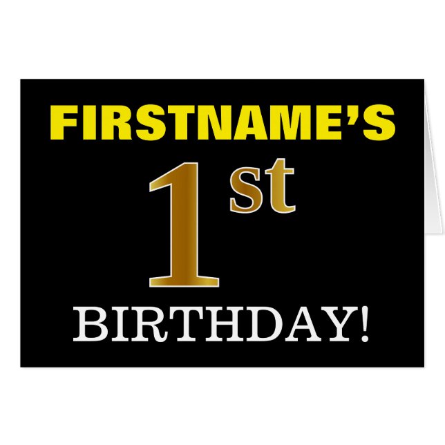 Black, Imitation Gold "1st BIRTHDAY" Card (Front Horizontal)