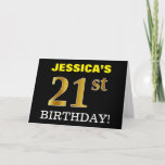 [ Thumbnail: Black, Imitation Gold "21st Birthday" Card ]