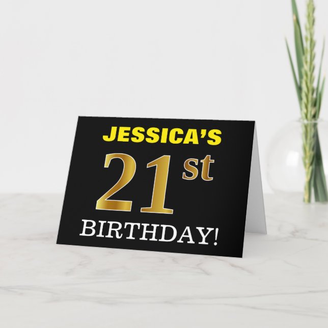 Black, Imitation Gold "21st BIRTHDAY" Card (Front)