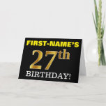 [ Thumbnail: Black, Imitation Gold "27th Birthday" Card ]