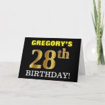 [ Thumbnail: Black, Imitation Gold "28th Birthday" Card ]