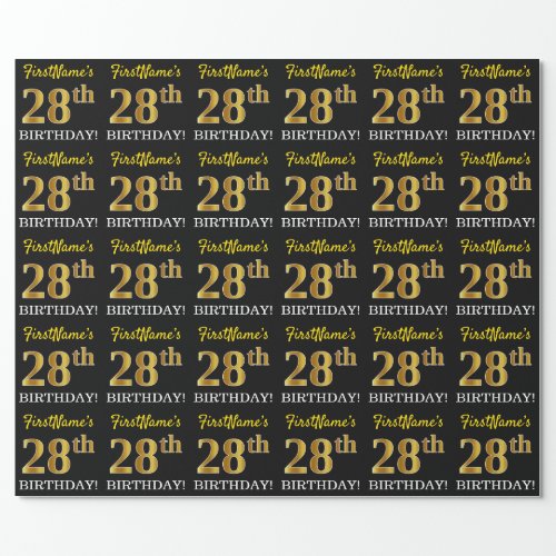 Black Imitation Gold 28th BIRTHDAY Wrapping Paper
