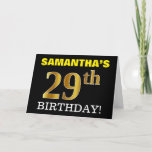 [ Thumbnail: Black, Imitation Gold "29th Birthday" Card ]