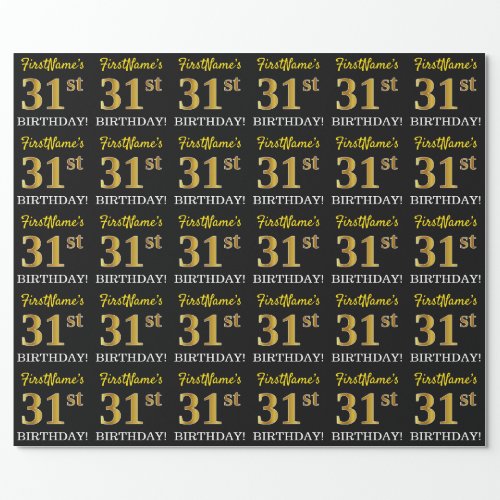 Black Imitation Gold 31st BIRTHDAY Wrapping Paper