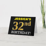 [ Thumbnail: Black, Imitation Gold "32nd Birthday" Card ]