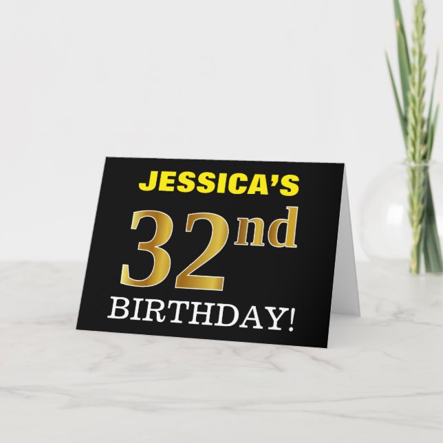 Black, Imitation Gold "32nd BIRTHDAY" Card (Front)