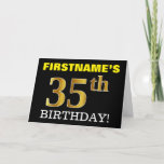 [ Thumbnail: Black, Imitation Gold "35th Birthday" Card ]
