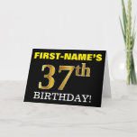 [ Thumbnail: Black, Imitation Gold "37th Birthday" Card ]