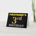 [ Thumbnail: Black, Imitation Gold "3rd Birthday" Card ]