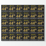 [ Thumbnail: Black, Imitation Gold "44th Birthday" Wrapping Paper ]