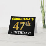 [ Thumbnail: Black, Imitation Gold "47th Birthday" Card ]