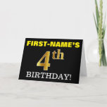 [ Thumbnail: Black, Imitation Gold "4th Birthday" Card ]