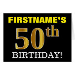 [ Thumbnail: Black, Imitation Gold "50th Birthday" Card ]