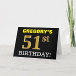 [ Thumbnail: Black, Imitation Gold "51st Birthday" Card ]