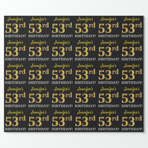 Black Imitation Gold 53rd BIRTHDAY Wrapping Paper