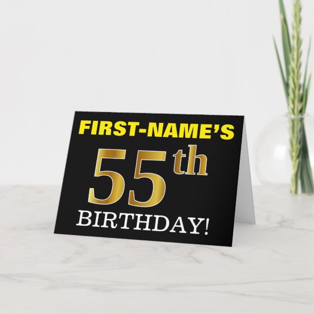 Black, Imitation Gold "55th BIRTHDAY" Card (Front)