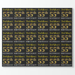 [ Thumbnail: Black, Imitation Gold "55th Birthday" Wrapping Paper ]