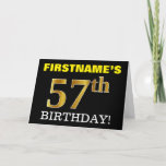 [ Thumbnail: Black, Imitation Gold "57th Birthday" Card ]