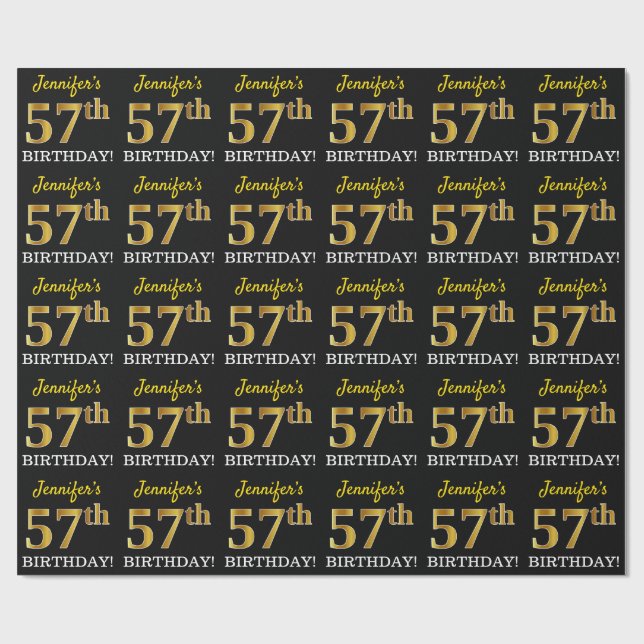 Black, Imitation Gold "57th BIRTHDAY" Wrapping Paper (Flat)