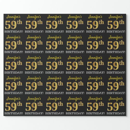 Black Imitation Gold 59th BIRTHDAY Wrapping Paper