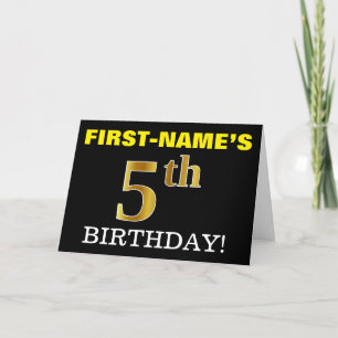 Black, Imitation Gold "5th BIRTHDAY" Card