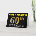 [ Thumbnail: Black, Imitation Gold "60th Birthday" Card ]