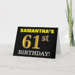 [ Thumbnail: Black, Imitation Gold "61st Birthday" Card ]