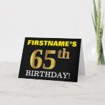 [ Thumbnail: Black, Imitation Gold "65th Birthday" Card ]