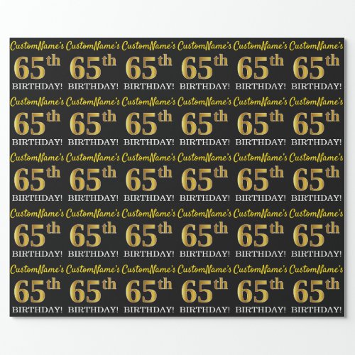 Black Imitation Gold 65th BIRTHDAY Wrapping Paper