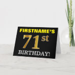 [ Thumbnail: Black, Imitation Gold "71st Birthday" Card ]