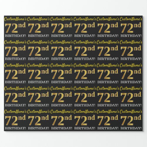 Black Imitation Gold 72nd BIRTHDAY Wrapping Paper