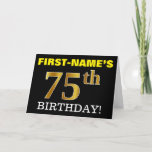 [ Thumbnail: Black, Imitation Gold "75th Birthday" Card ]