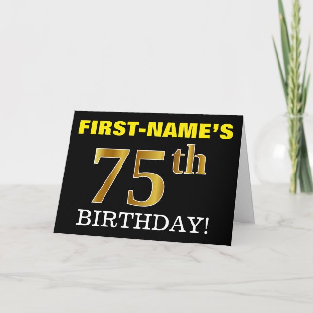 Black, Imitation Gold "75th BIRTHDAY" Card (Front)