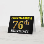 [ Thumbnail: Black, Imitation Gold "76th Birthday" Card ]