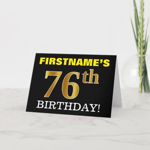 Black Imitation Gold 76th BIRTHDAY Card