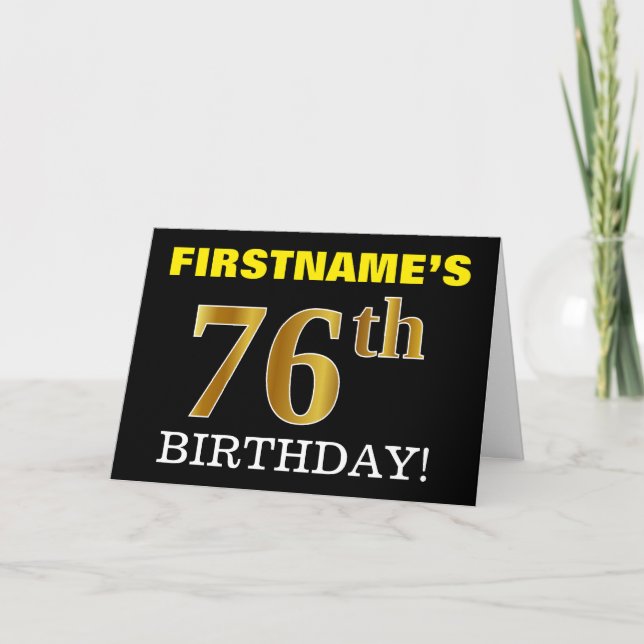 Black, Imitation Gold "76th BIRTHDAY" Card (Front)