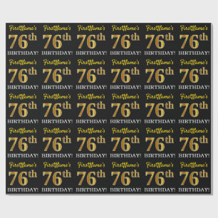 Black, Imitation Gold "76th BIRTHDAY" Wrapping Paper