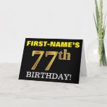 [ Thumbnail: Black, Imitation Gold "77th Birthday" Card ]