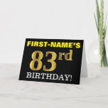 [ Thumbnail: Black, Imitation Gold "83rd Birthday" Card ]
