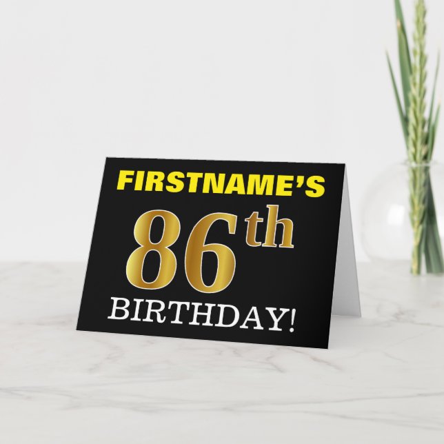 Black, Imitation Gold "86th BIRTHDAY" Card (Front)