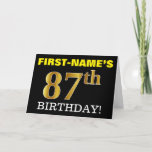 [ Thumbnail: Black, Imitation Gold "87th Birthday" Card ]