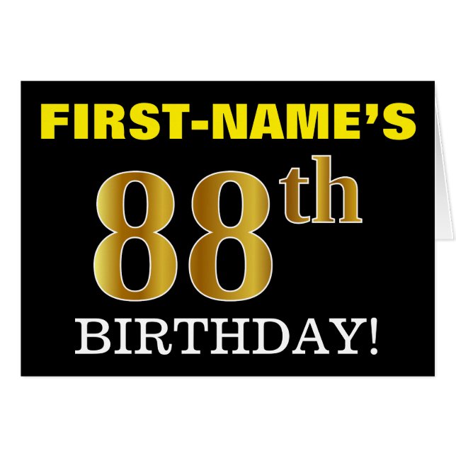 Black, Imitation Gold "88th BIRTHDAY" Card (Front Horizontal)