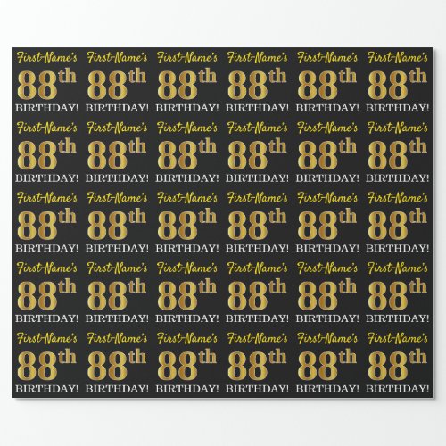 Black Imitation Gold 88th BIRTHDAY Wrapping Paper