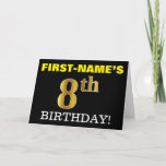 [ Thumbnail: Black, Imitation Gold "8th Birthday" Card ]