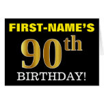 [ Thumbnail: Black, Imitation Gold "90th Birthday" Card ]