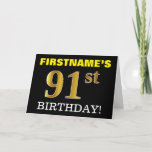 [ Thumbnail: Black, Imitation Gold "91st Birthday" Card ]
