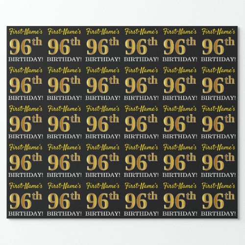 Black Imitation Gold 96th BIRTHDAY Wrapping Paper