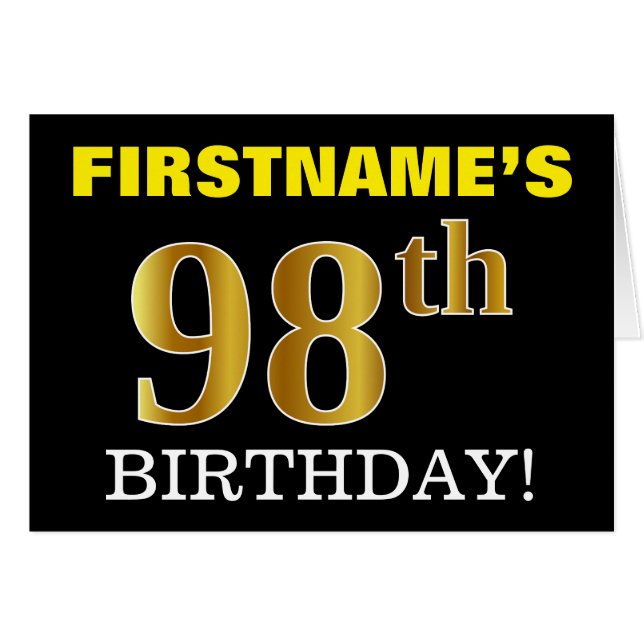 Black, Imitation Gold "98th BIRTHDAY" Card (Front Horizontal)